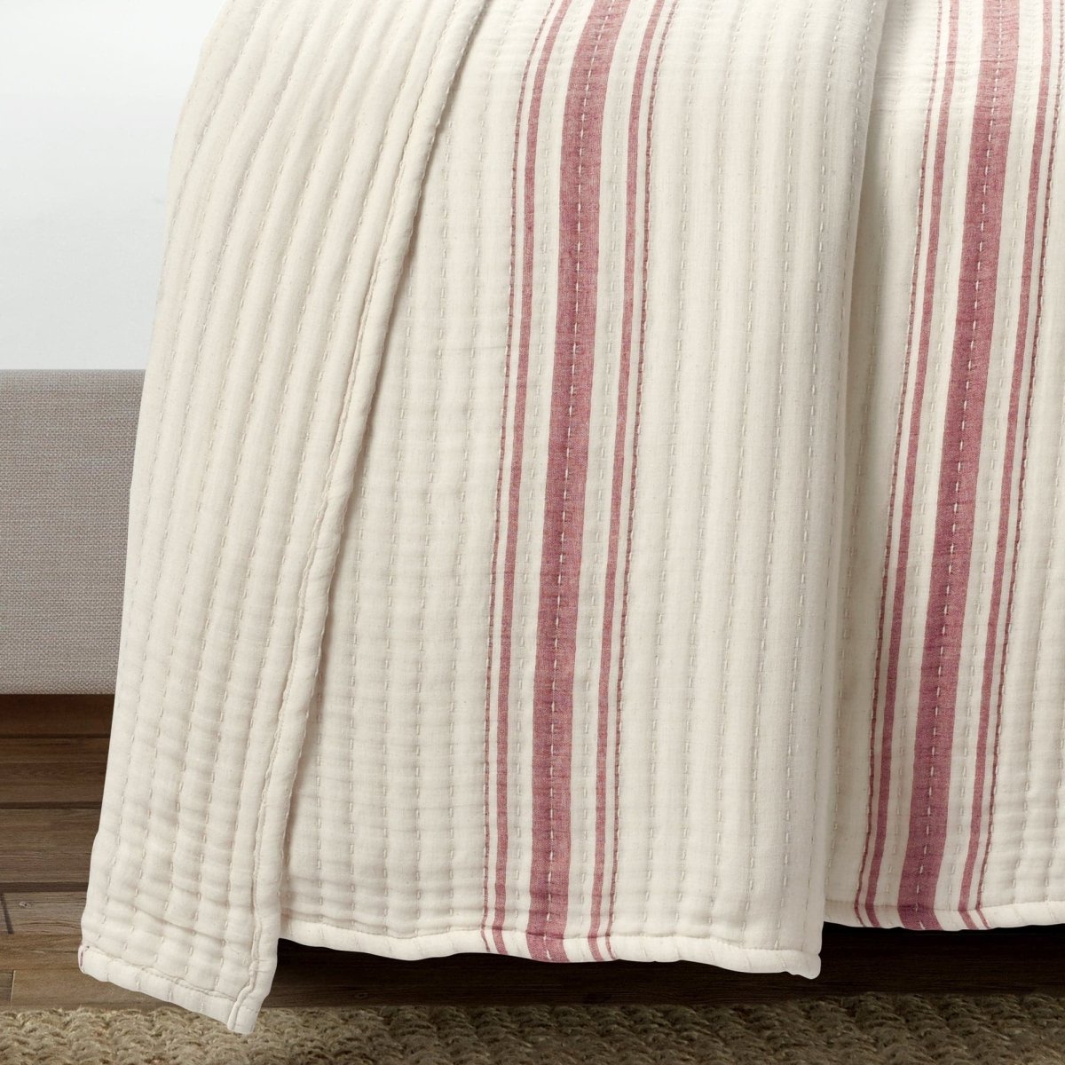 Farmhouse Stripe Kantha Pick Stitch Yarn Dyed Cotton Woven Blanket/quilt/coverlet