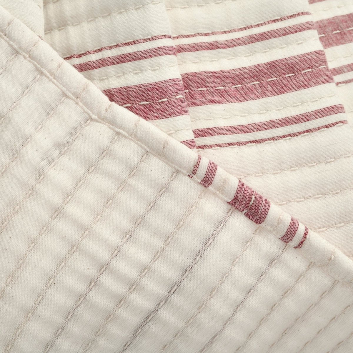 Farmhouse Stripe Kantha Pick Stitch Yarn Dyed Cotton Woven Blanket/quilt/coverlet