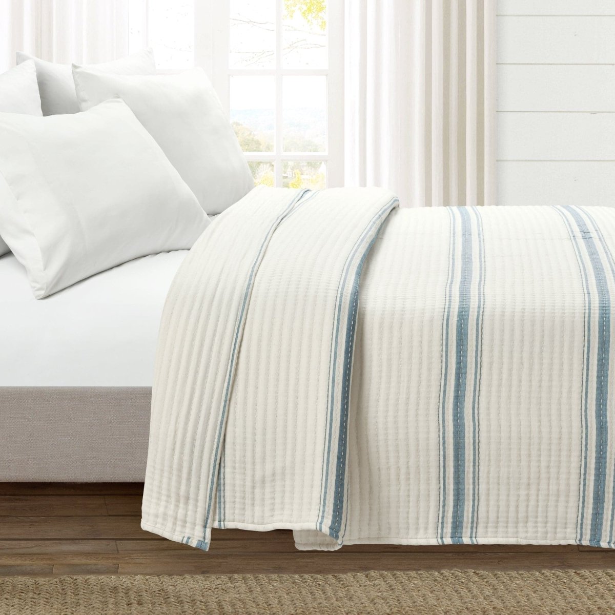 Farmhouse Stripe Kantha Pick Stitch Yarn Dyed Cotton Woven Blanket/quilt/coverlet