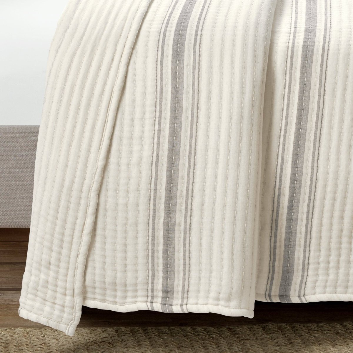 Farmhouse Stripe Kantha Pick Stitch Yarn Dyed Cotton Woven Blanket/quilt/coverlet