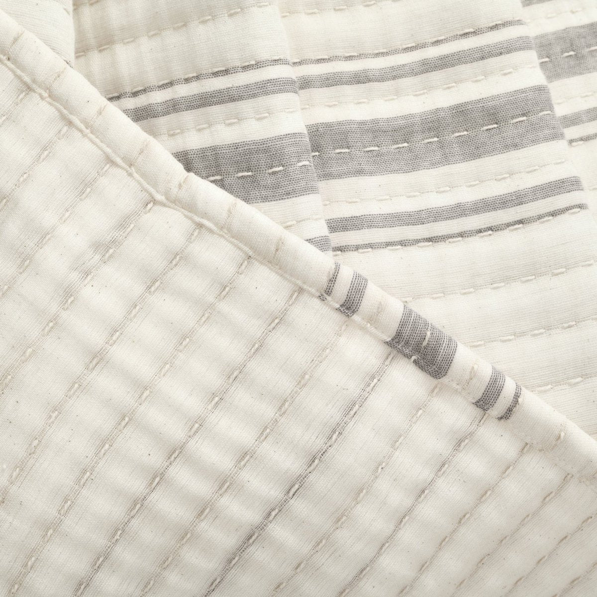 Farmhouse Stripe Kantha Pick Stitch Yarn Dyed Cotton Woven Blanket/quilt/coverlet