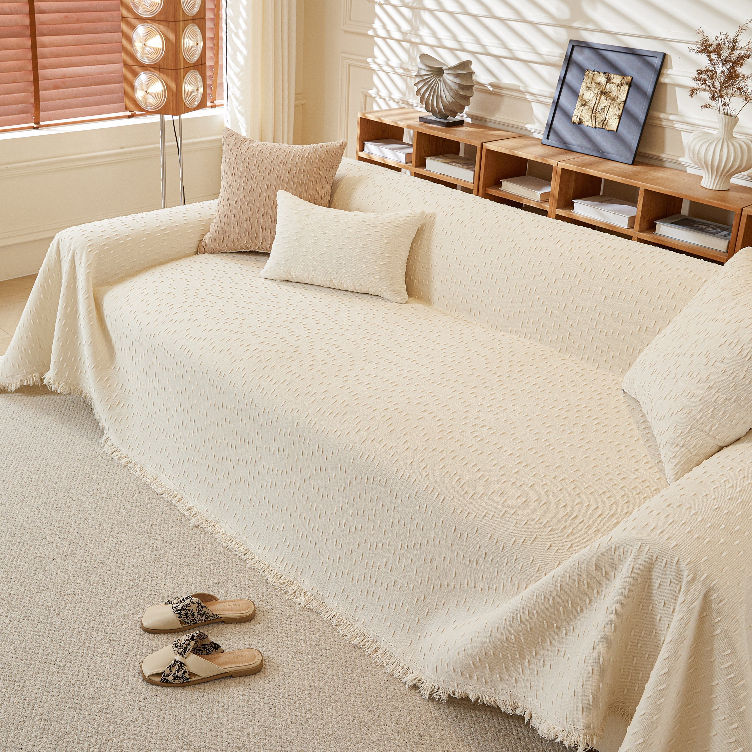 Textured Throw Blanket With 3d Dobby Weave, Minimalist Furniture Protector For Couch