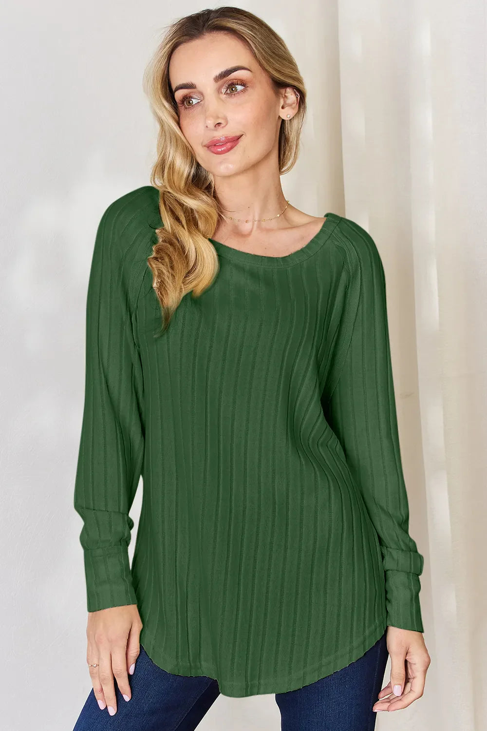 Basic Bae Full Size Ribbed Round Neck Slit Knit Top | Includes Plus Size
