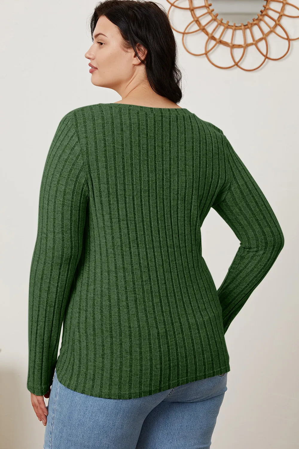 Basic Bae Full Size Ribbed V-neck Long Sleeve Knit Top | Includes Plus Size