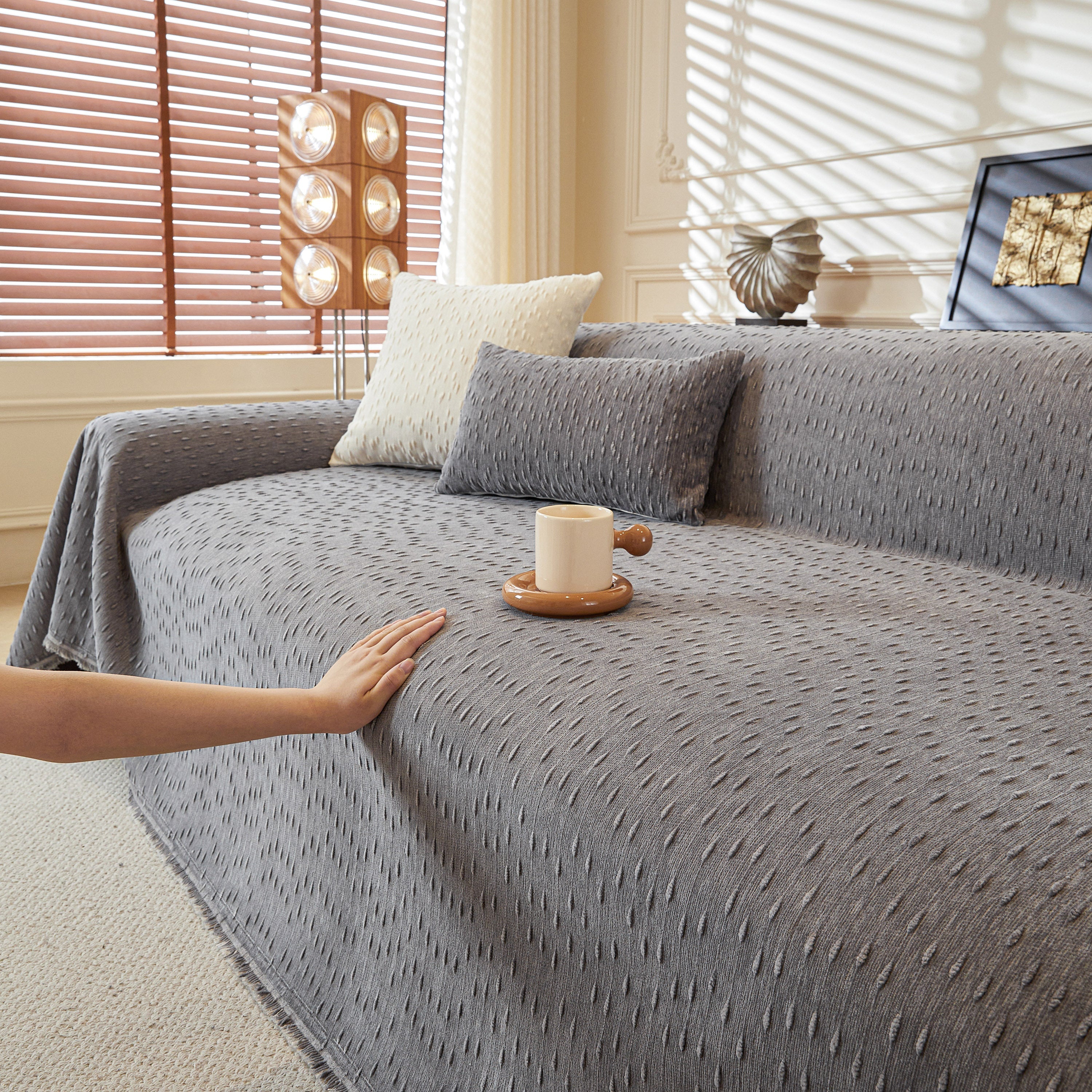 Textured Throw Blanket With 3d Dobby Weave, Minimalist Furniture Protector For Couch