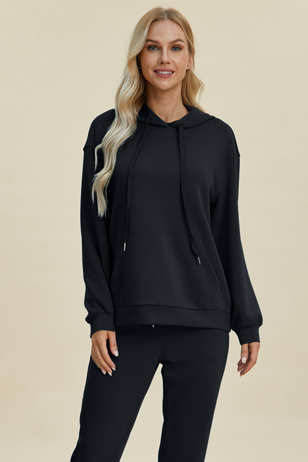 Basic Bae Full Size Air Scuba Drawstring Long Sleeve Hoodie with Kangaroo Pocket | Includes Plus Size