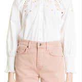 Veronica Beard Lilah Eyelet Cotton Shirt in White , Size 4