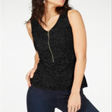 Thalia Sodi Women's Lace Zipper Front Top Black Size X-Large