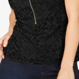 Thalia Sodi Women's Lace Zipper Front Top Black Size X-Large