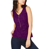 Thalia Sodi Women's Lace Zipper Front Top Purple Size X-Large