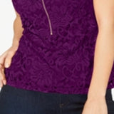 Thalia Sodi Women's Lace Zipper Front Top Purple Size X-Large