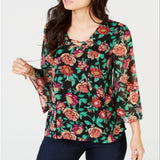 Thalia Sodi Women's Lace Up Printed Top Black Size Large