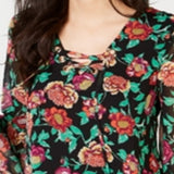 Thalia Sodi Women's Lace Up Printed Top Black Size Large