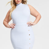 Nina Parker Women's Chic Blue Plus Size Ribbed Midi Dress