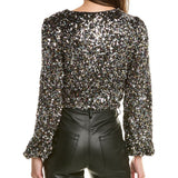 Astr The Label Twist Sequin Crop Top, Black Rainbow, Size Large