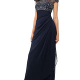 XSCAPE Women's Beaded Maxi Evening Dress Blue Size 16