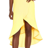 XSCAPE Women's Ruffled High Low Midi Sheath Dress Yellow Size 10