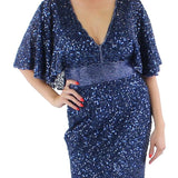 Mac Duggal Womens Beaded Capelet Evening Dress Navy Size 10