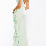 Ieena for Mac Duggal Ruffle Satin Trumpet Gown in Pistachio Size 4