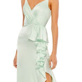 Ieena for Mac Duggal Ruffle Satin Trumpet Gown in Pistachio Size 4