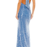 Mac Duggal Sequin Halter Neck Gown in Cerulean Blue Size 4