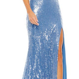 Mac Duggal Sequin Halter Neck Gown in Cerulean Blue Size 4