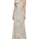 Eliza J Women's Sequin & Satin One Shoulder Gown Beige Size 8