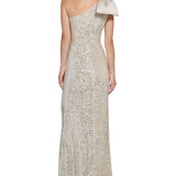 Eliza J Women's Sequin & Satin One Shoulder Gown Beige Size 8