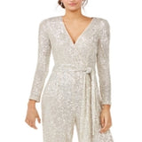 Eliza J Women's Sequinned Surplice Jumpsuit Gray Size 10 Petite