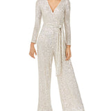 Eliza J Women's Sequinned Surplice Jumpsuit Gray Size 10 Petite