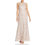 Eliza J Beige/White Floral Appliqué Gown Size 2
