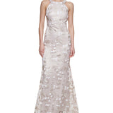 Eliza J Beige/White Floral Appliqué Gown Size 2