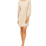 MSK Women's Ribbed Unlined Blouson Sleeve Crew Neck Above The Knee Wear To Work Sheath Dress Beige Size X-Large