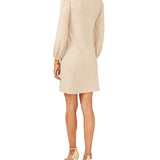 MSK Women's Ribbed Unlined Blouson Sleeve Crew Neck Above The Knee Wear To Work Sheath Dress Beige Size X-Large