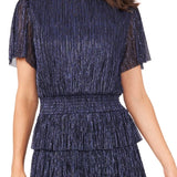 MSK Women's Metallic Tiered Fit & Flare Dress Blue Size X-Large