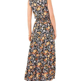 MSK Women's Floral Print Smocked Waist Tiered Maxi Dress Black Size X-Large