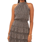 MSK Women's Halter Neck Tiered Chiffon Fit & Flare Dress Black Size Large