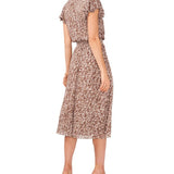 MSK Women's Flutter Sleeve Smocked Waist Midi Dress Brown Size Small