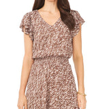 MSK Women's Flutter Sleeve Smocked Waist Midi Dress Brown Size Small