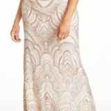 Jump Women's Embellished Shimmering Patterned Sleeveless Square Neck Full Length Formal Sheath Dress White Size 13-14