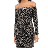 Bebe Women's Glitter Long Sleeve Off Shoulder Above The Knee Body Con Evening Dress Black Size Medium
