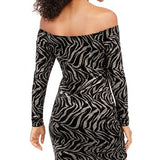 Bebe Women's Glitter Long Sleeve Off Shoulder Above The Knee Body Con Evening Dress Black Size Medium