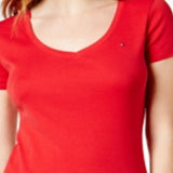 Tommy Hilfiger Women's V Neck T-Shirt Red Size Medium