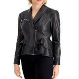 GUESS Women's Westlynn Faux-Leather Peplum Jacket Gray Size X-Large