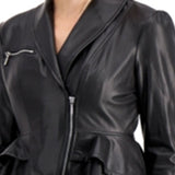 GUESS Women's Westlynn Faux-Leather Peplum Jacket Gray Size X-Large