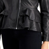 GUESS Women's Westlynn Faux-Leather Peplum Jacket Gray Size X-Large