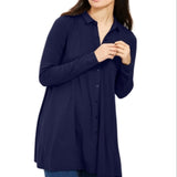 Eileen Fisher Women's Point Collar Button Up Tunic Blue Size Medium