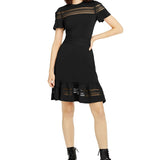 Michael Kors Women's Mesh Inset Printed Dress Black Size Large