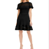 Michael Kors Women's Mesh Inset Printed Dress Black Size Large