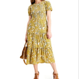 Michael Kors Women's Paisley Smocked Midi Dress Yellow Size Medium